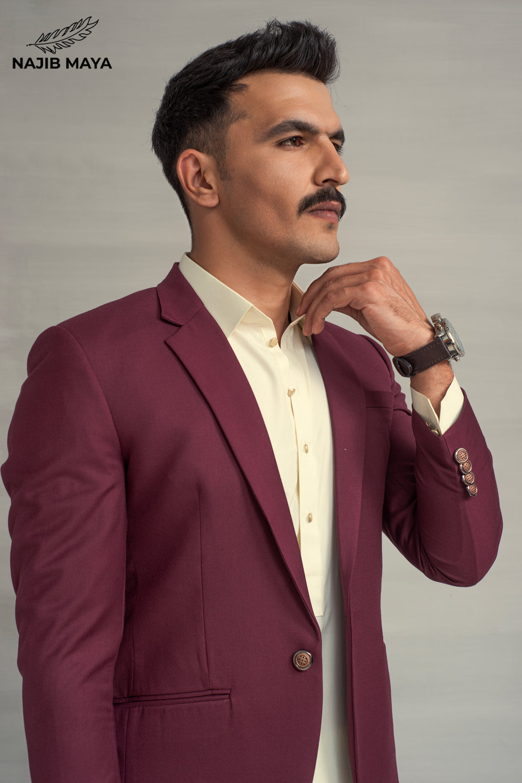 Cream Casual Coat + Maroon Shalwar Kameez For Men's