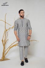 Load image into Gallery viewer, Grey Black Dots Embroidery  Kurta Pajama For Men&#39;s