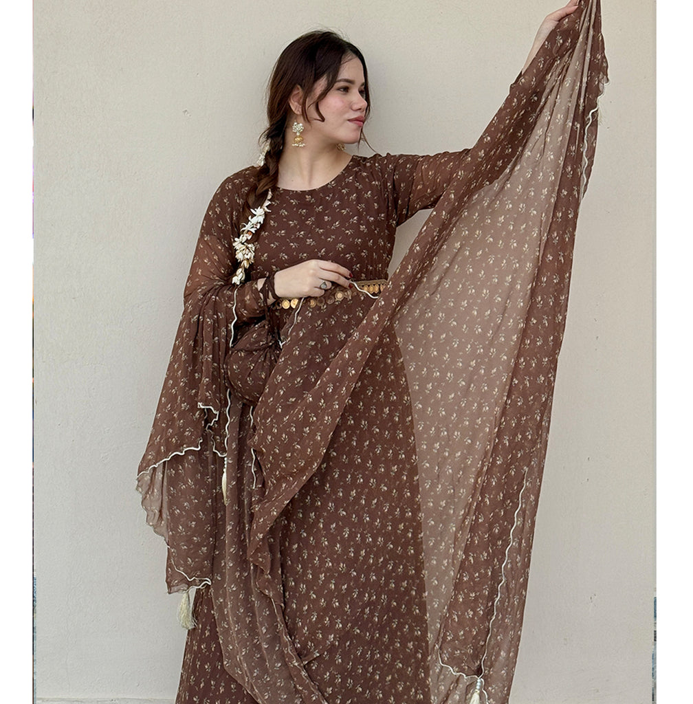 Brown Kurta Pajama With Dupatta For Women's