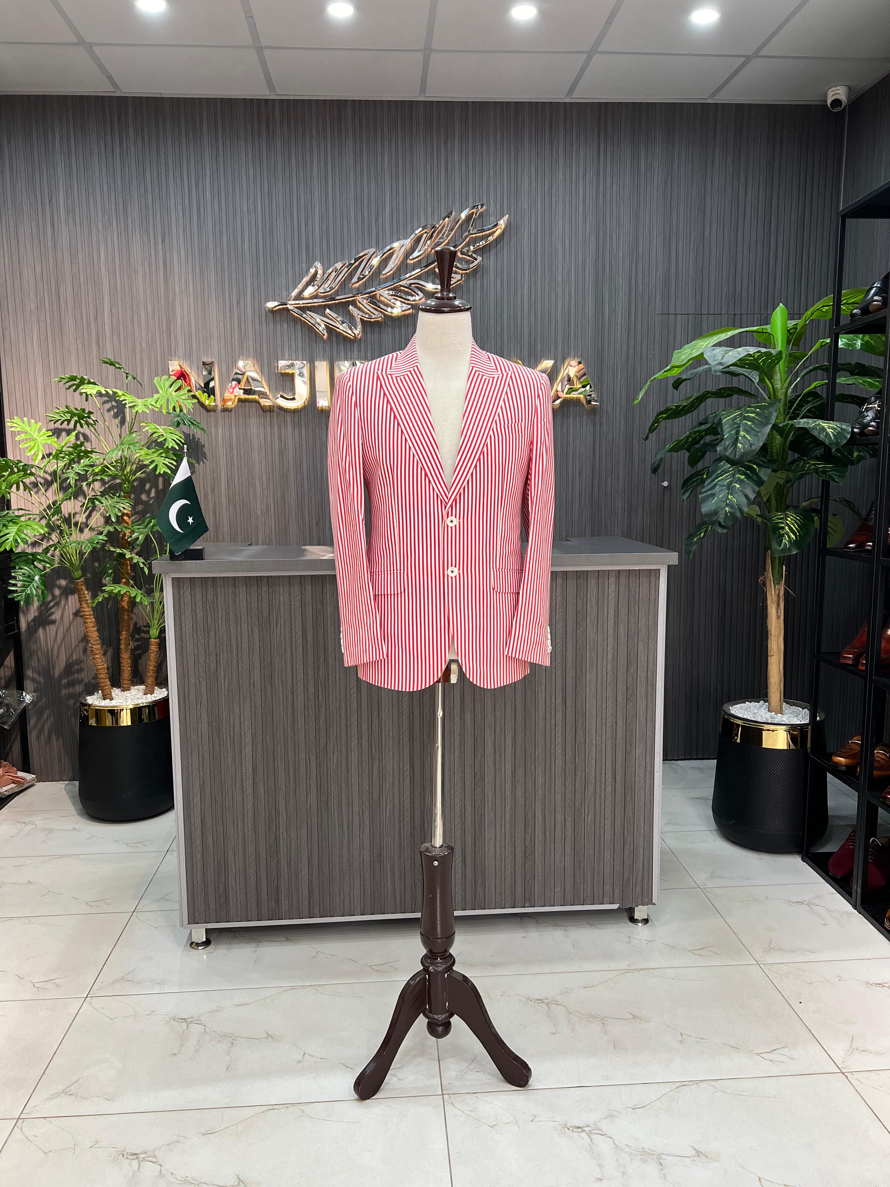 Pink & White Lining Casual Coat For Men's Main image