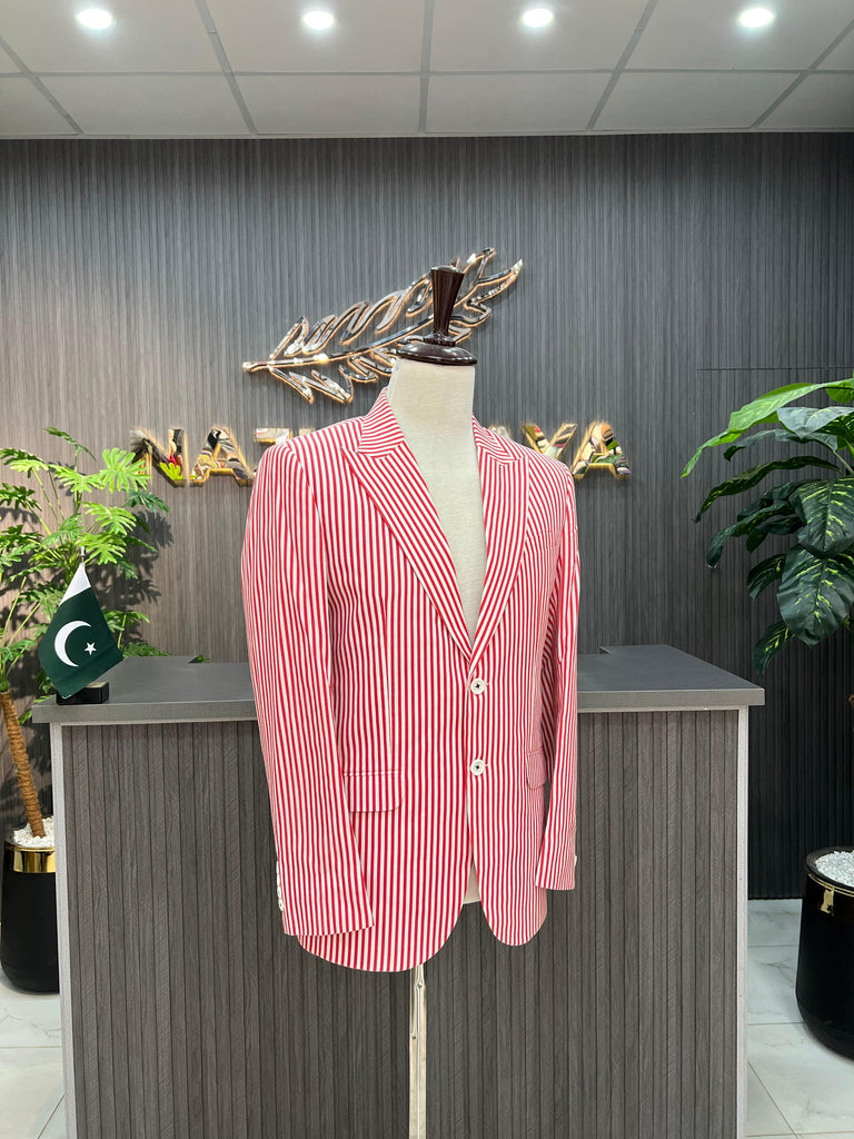 Pink & White Lining Casual Coat For Men's