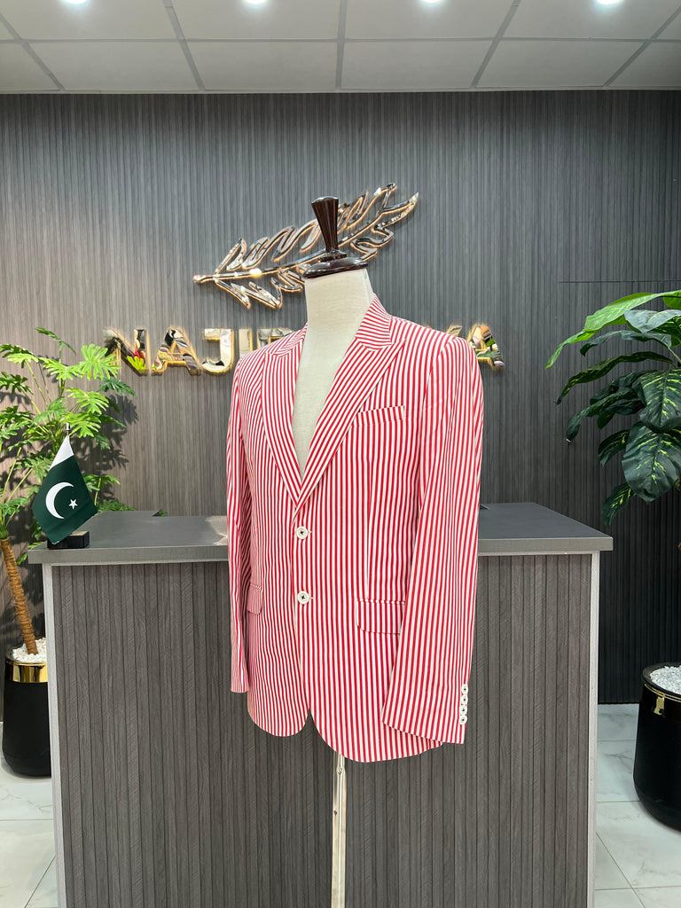 Pink & White Lining Casual Coat For Men's