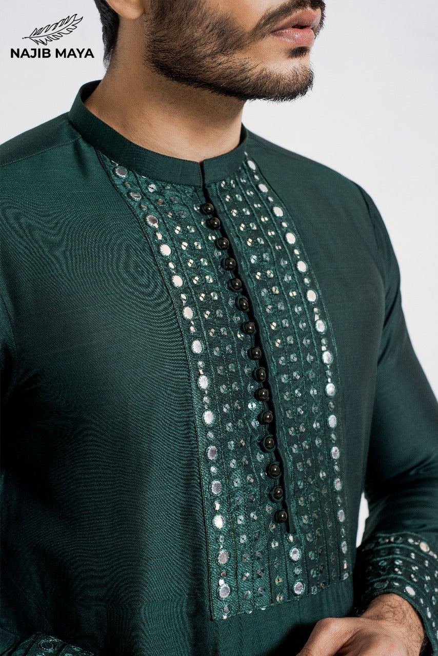 Green Stylish Kurta Pajama + Shawl For Men's Secondary image