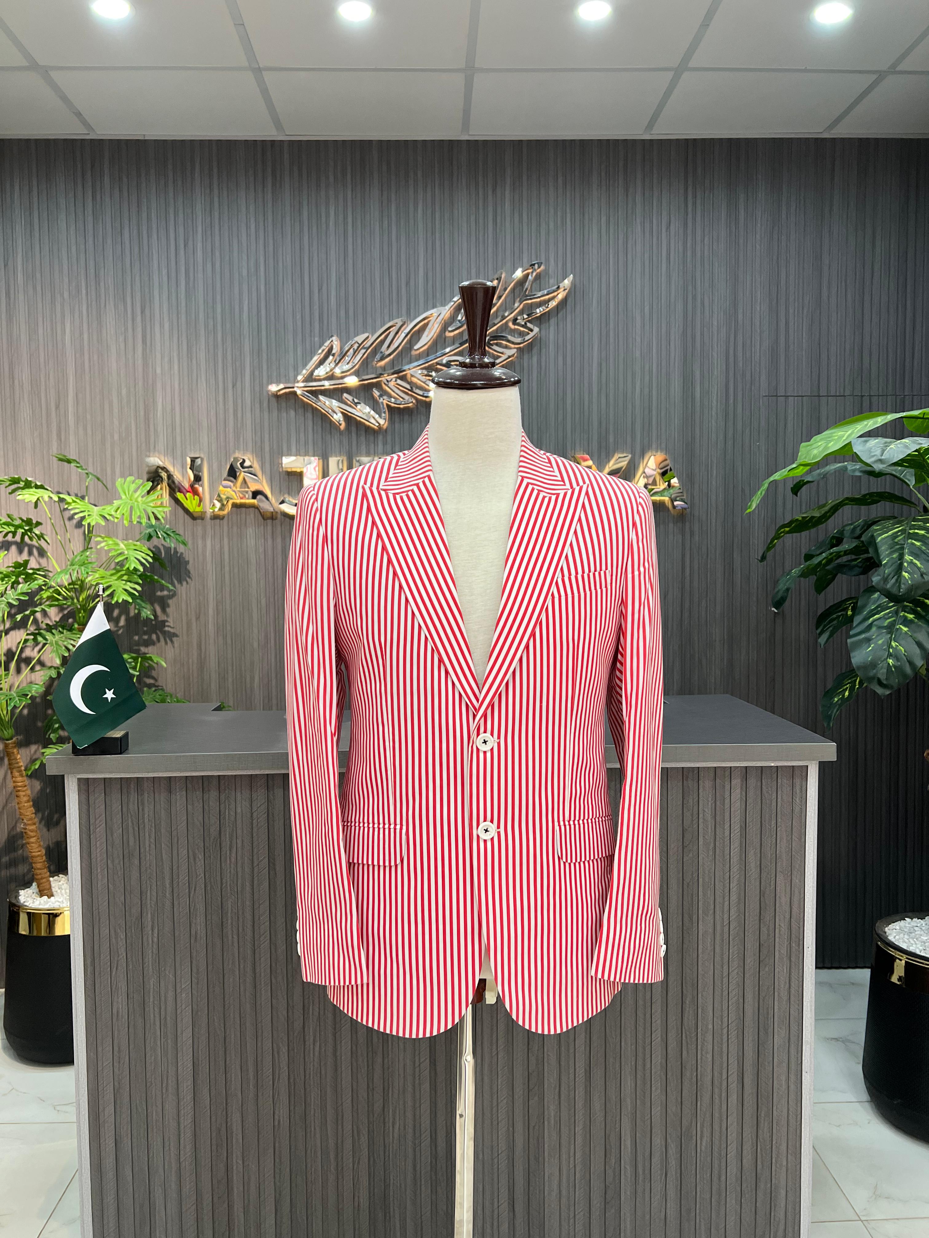 Pink & White Lining Casual Coat For Men's Secondary image