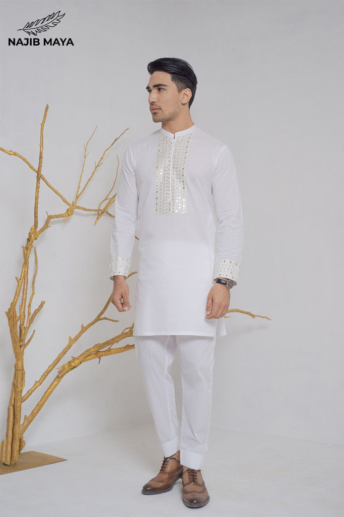 White Stylish Kurta Pajama + Shawl For Men's