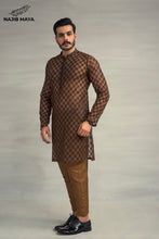 Load image into Gallery viewer, Brown Black Embroiderey Sequence Kurta Pajama For Men&#39;s