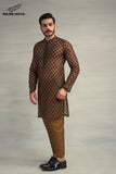 Brown Black Embroiderey Sequence Kurta Pajama For Men's