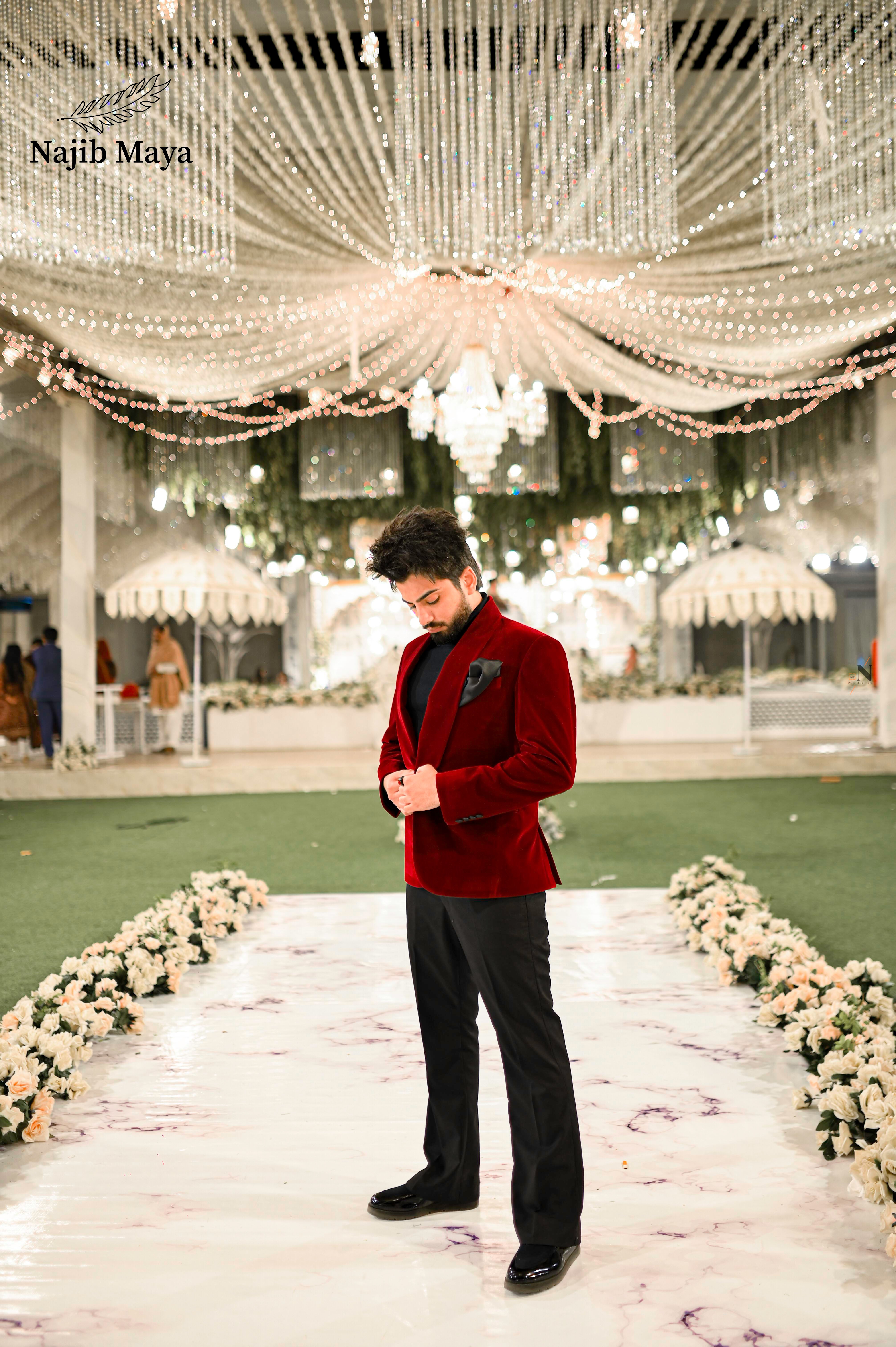 Maroon Velvet Coat + Black Bell Bottom Pent For Men's Secondary image