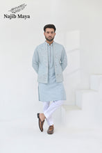 Load image into Gallery viewer, Powder Blue Embroidery + Mirror Work Waist Coat &amp; Powder Blue Embroidery Kurta Pajama For Men&#39;s