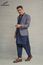 Load image into Gallery viewer, Blue Texture Casual Coat + Navy Blue Shalwar Kameez For Men&#39;s