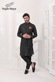 Black Embroidery Waist Coat & Black Kurta Pajama For Men's