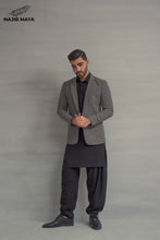 Load image into Gallery viewer, Grey Khaddar Casual Coat + Black Shalwar Kameez For Men&#39;s