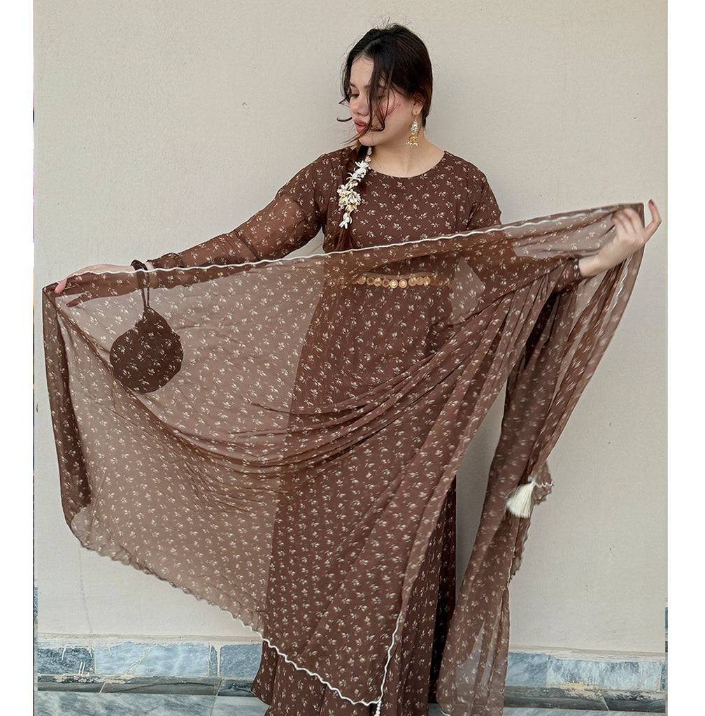 Brown Kurta Pajama With Dupatta For Women's