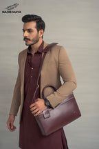 Brown Elegant Casual Coat + Maroon Shalwar Kameez For Men's