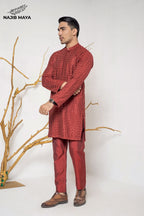 Maroon Stylish Embroidery Kurta Pajama For Men's