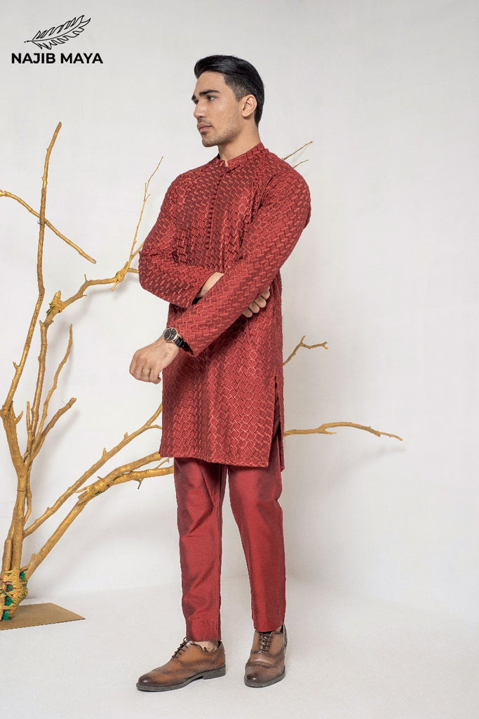 Maroon Stylish Embroidery Kurta Pajama For Men's