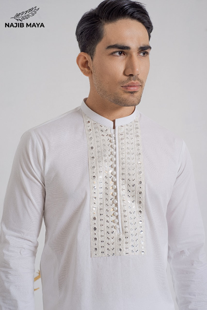 White Stylish Kurta Pajama + Shawl For Men's Secondary image