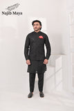 Black Embroidery Waist Coat & Black Kurta Pajama For Men's