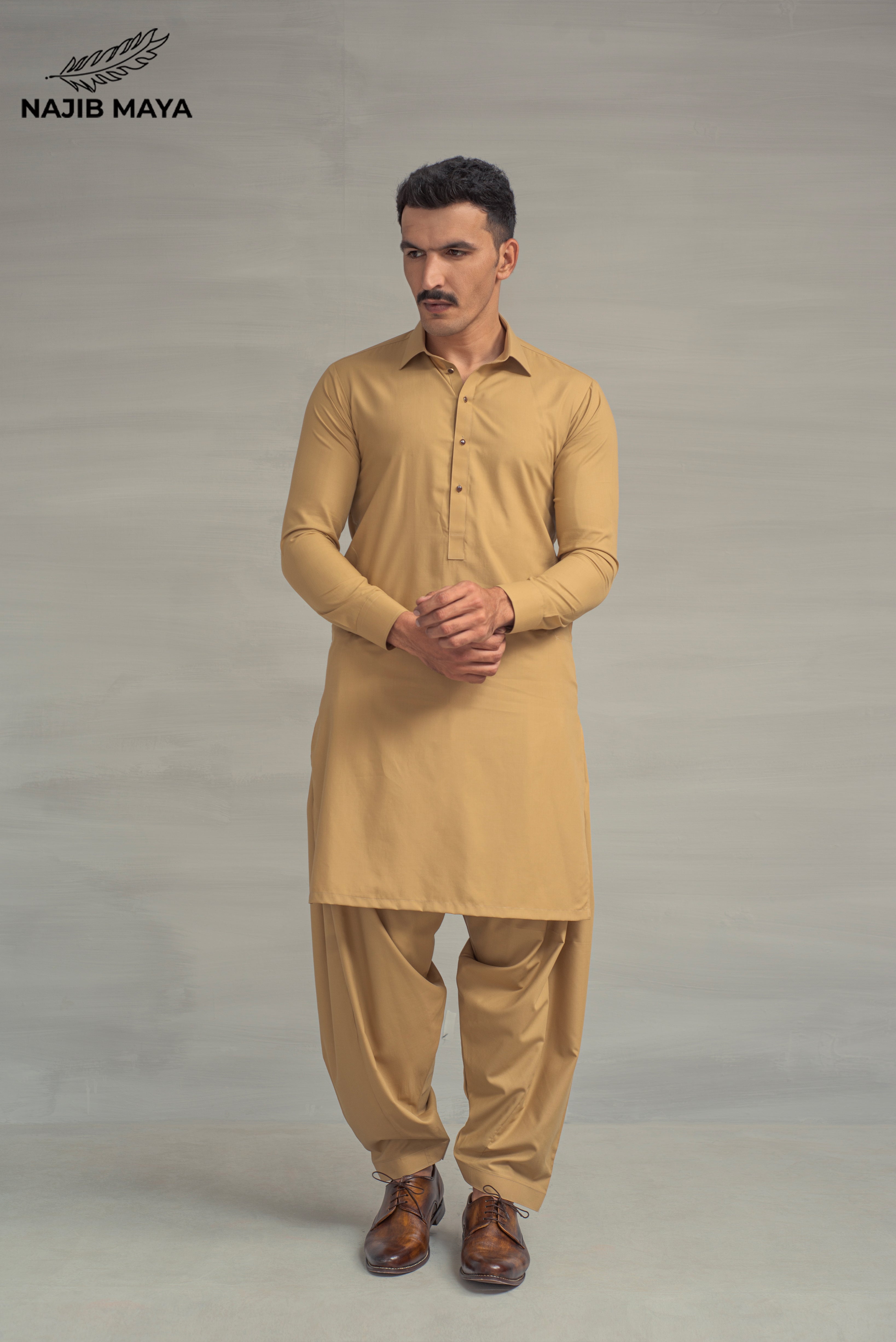 Fawn Shalwar Kameez For Men's Main image