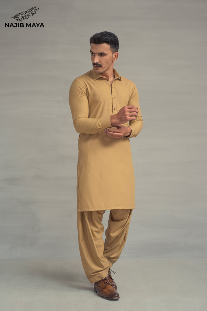 Fawn Shalwar Kameez For Men's