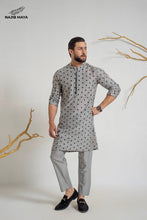 Load image into Gallery viewer, Grey Black Dots Embroidery  Kurta Pajama For Men&#39;s