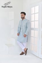 Load image into Gallery viewer, Powder Blue Embroidery + Mirror Work Waist Coat &amp; Powder Blue Embroidery Kurta Pajama For Men&#39;s