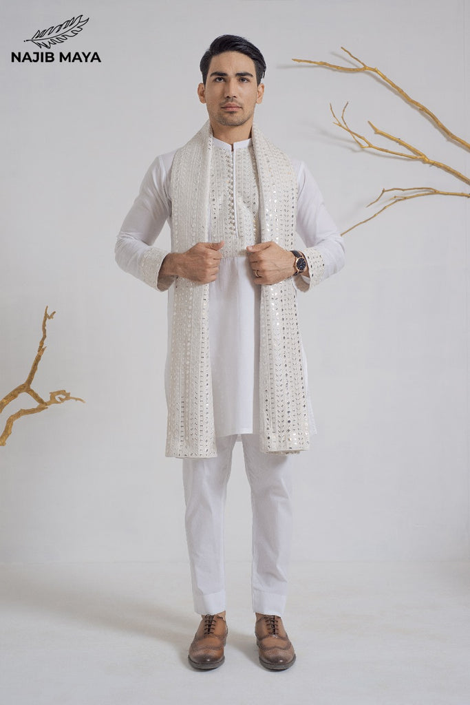 White Stylish Kurta Pajama + Shawl For Men's