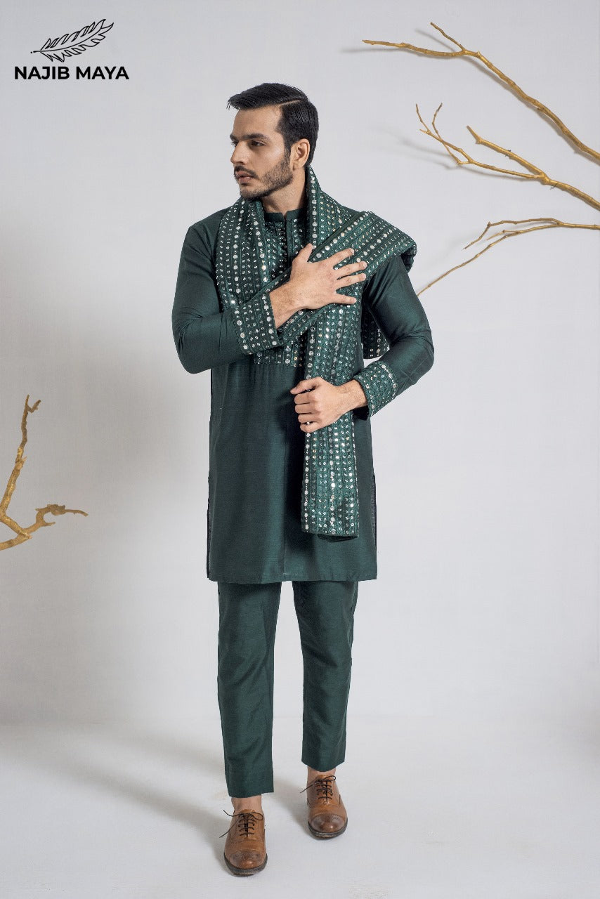 Green Stylish Kurta Pajama + Shawl For Men's