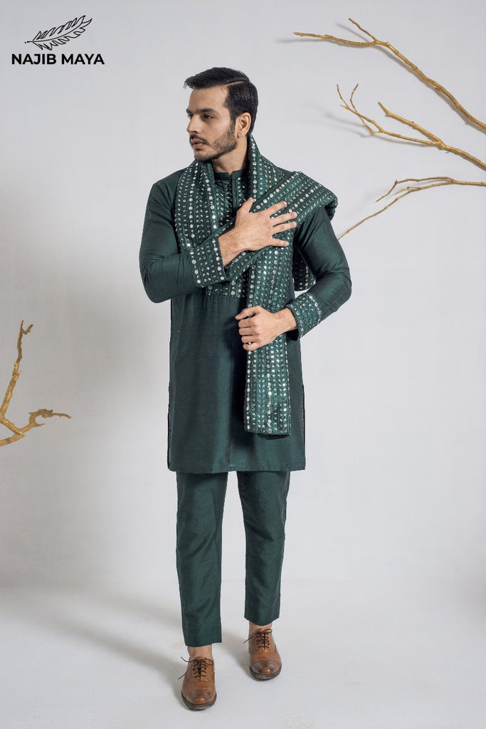 Green Stylish Kurta Pajama + Shawl For Men's