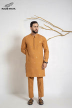 Rust Stylish Embroidered Kurta Pajama For Men's