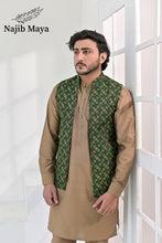 Load image into Gallery viewer, Green Copper Embroidery Waist Coat &amp; Beige Kurta Pajama For Men&#39;s (Copy)