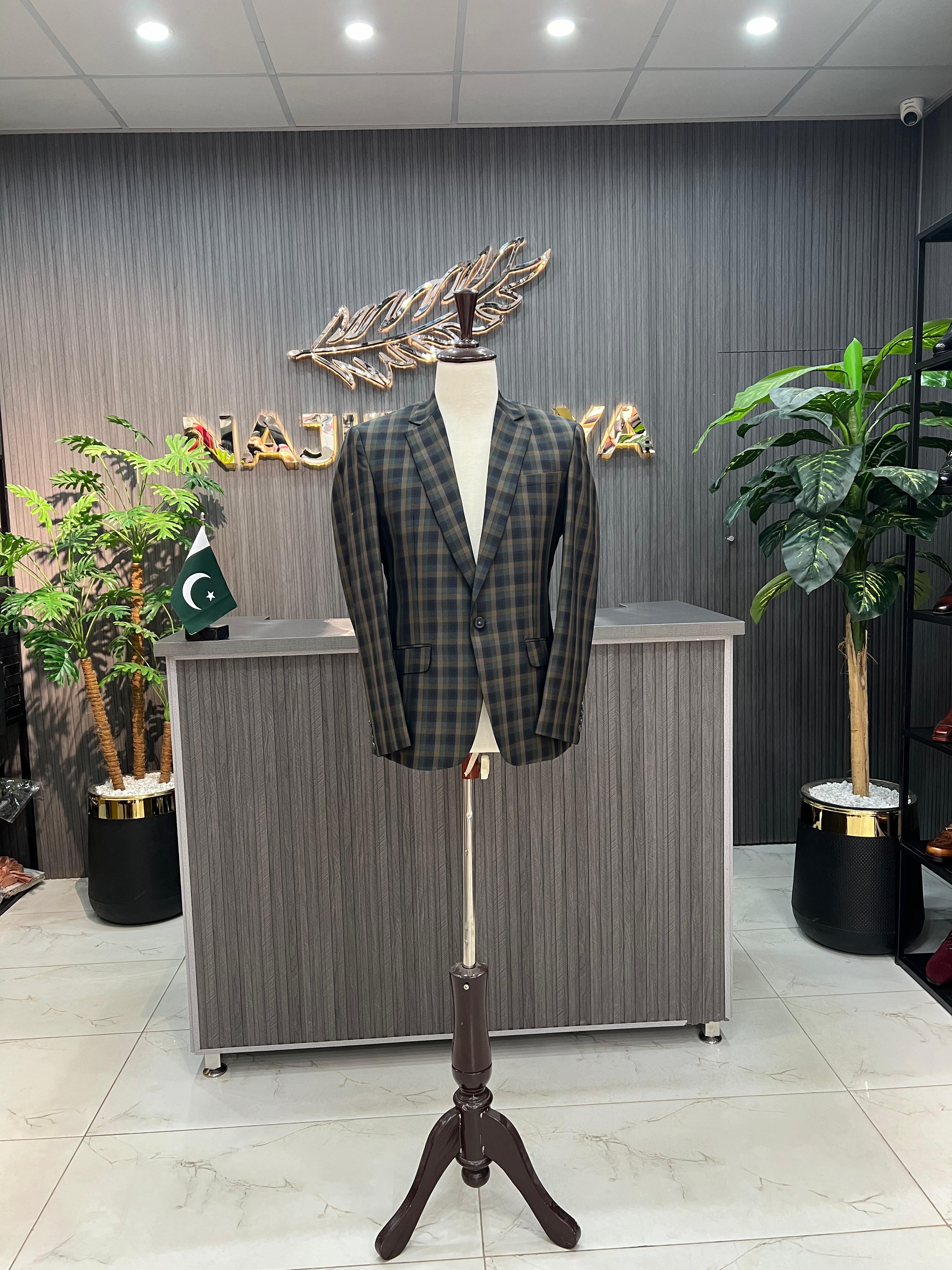 Green Cheque Casual Coat For Men's Main image