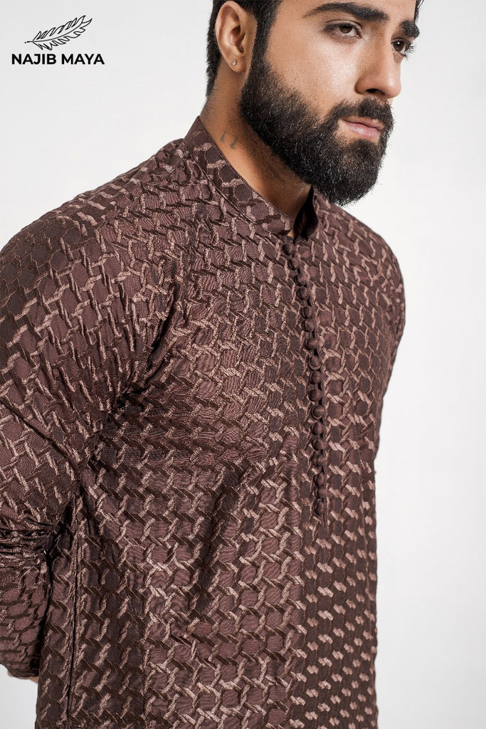 Brown Stylish Embroidery Kurta Pajama For Men's