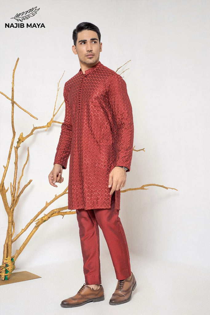 Maroon Stylish Embroidery Kurta Pajama For Men's