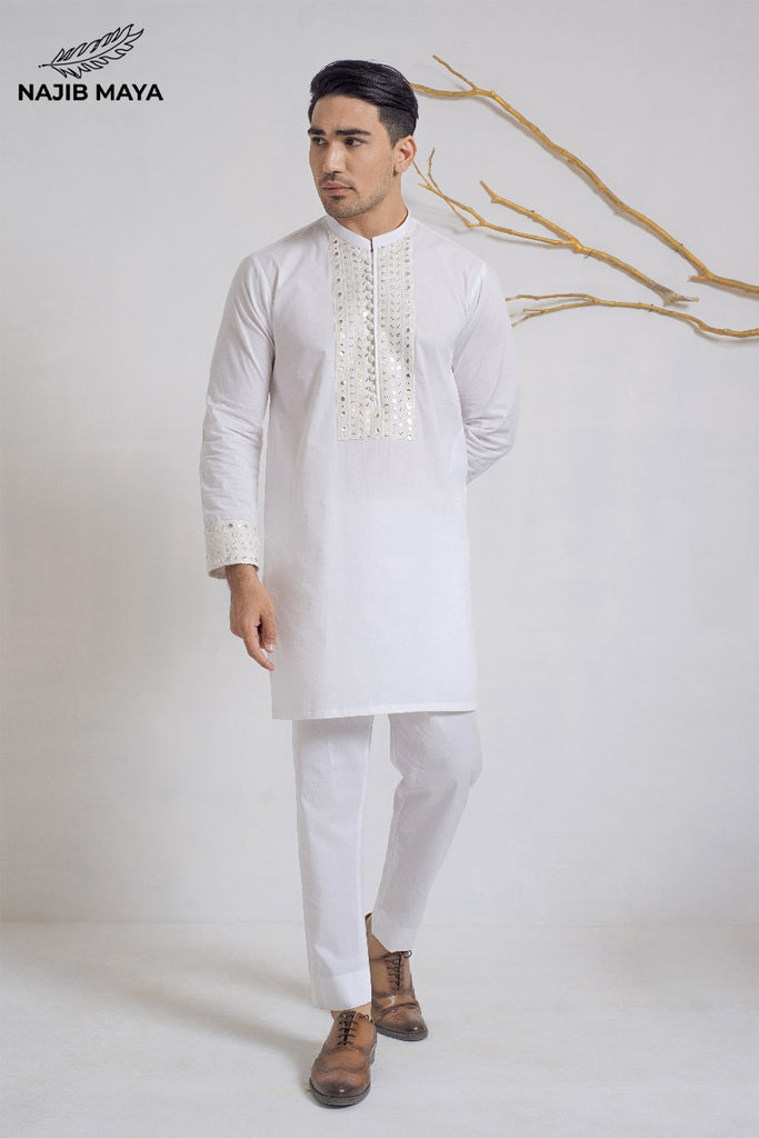 White Stylish Kurta Pajama + Shawl For Men's