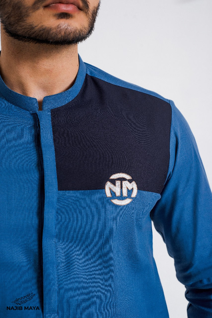 Blue Embroidered Logo Kurta Pajama For Men's Secondary image