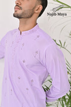 Purple Embroidery Kurta Pajama For Men's