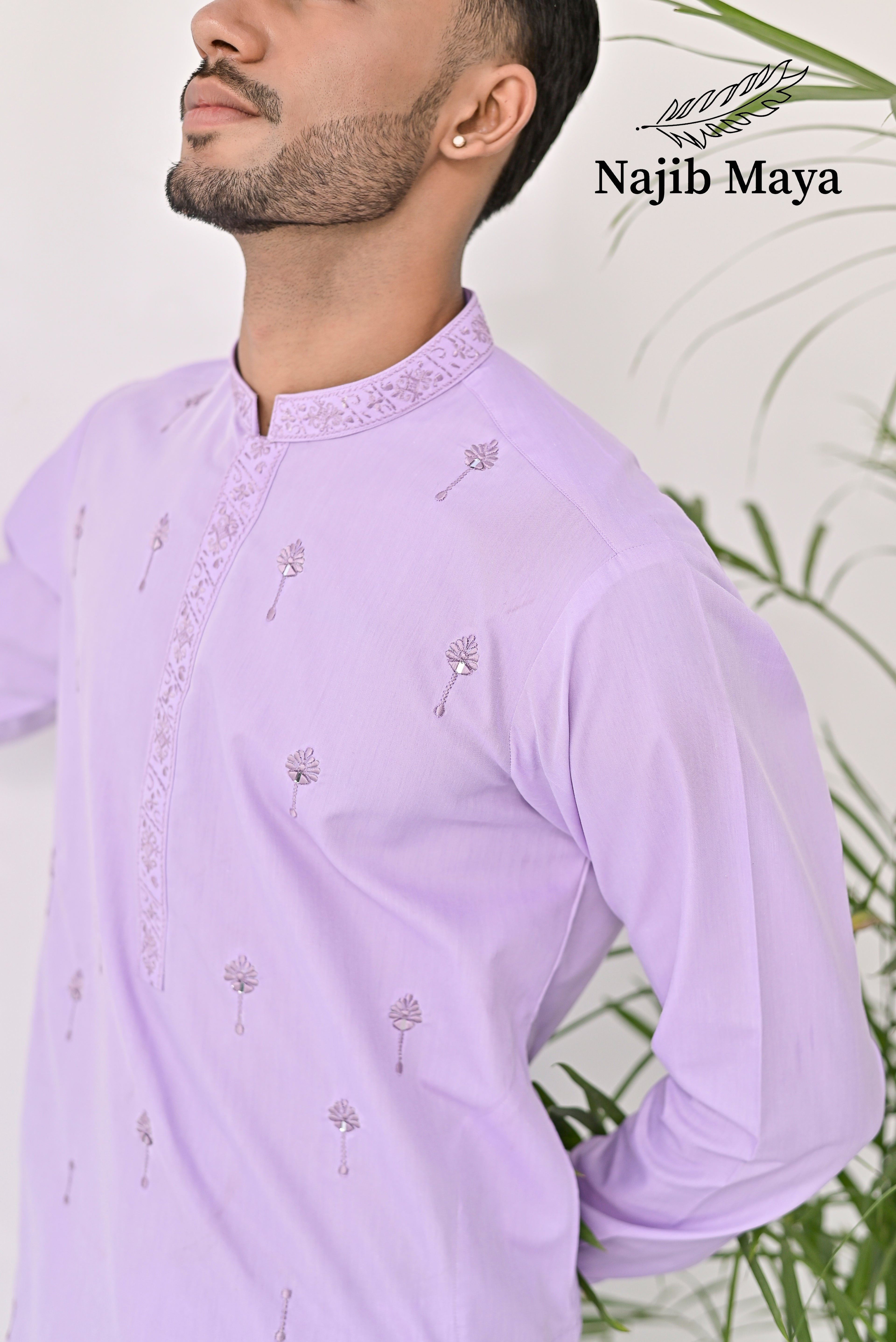 Purple Embroidery Kurta Pajama For Men's