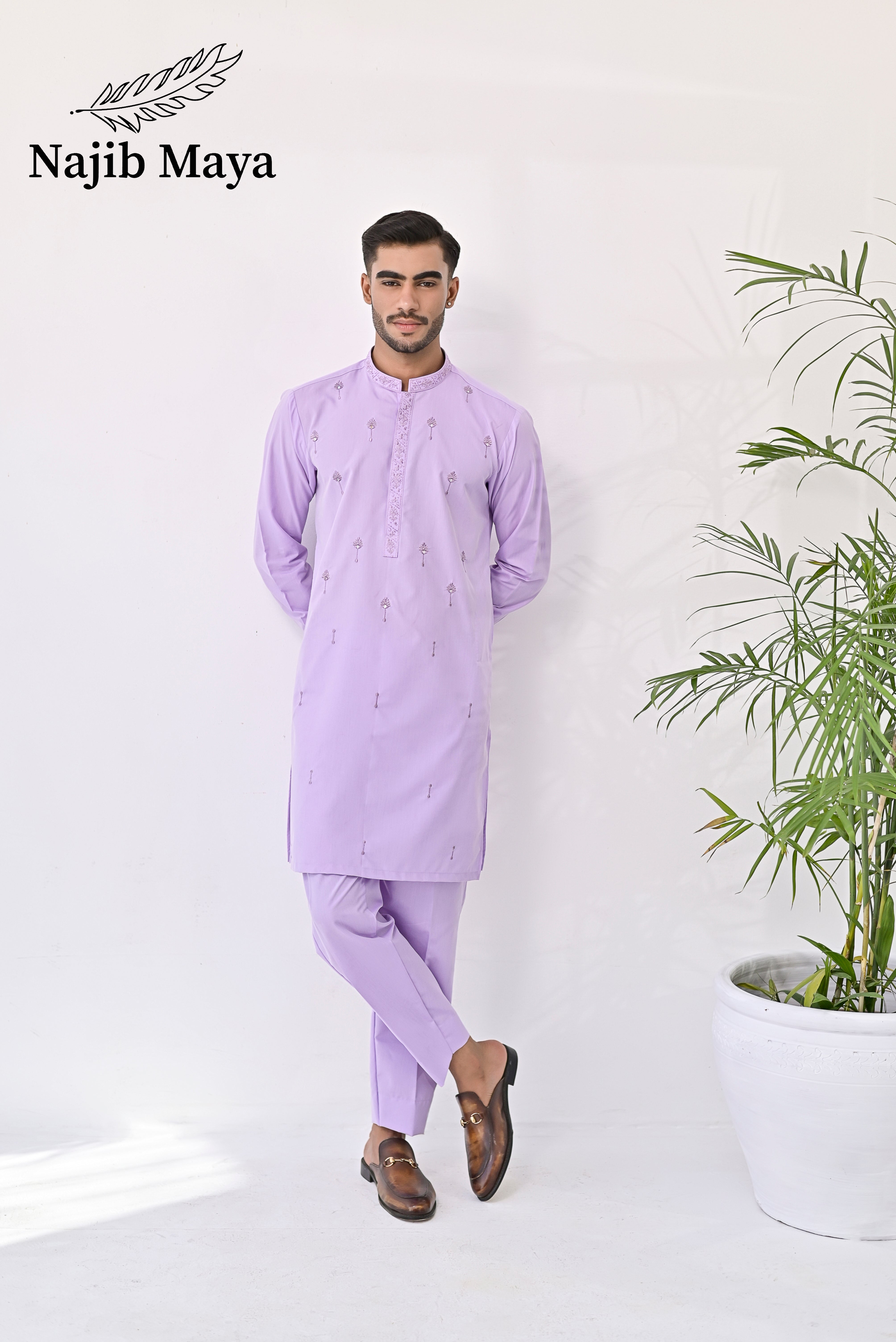 Purple Embroidery Kurta Pajama For Men's Main image