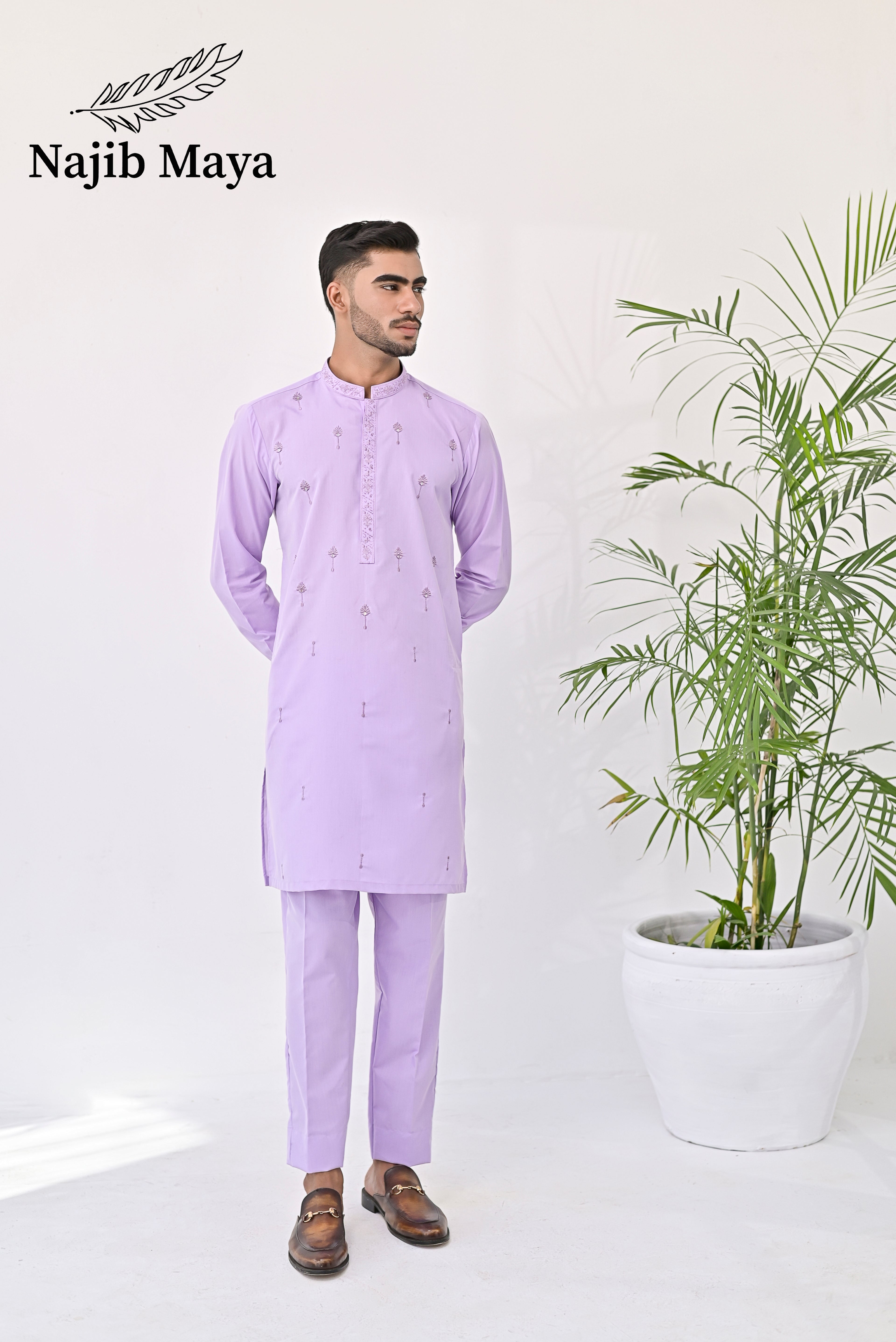 Purple Embroidery Kurta Pajama For Men's