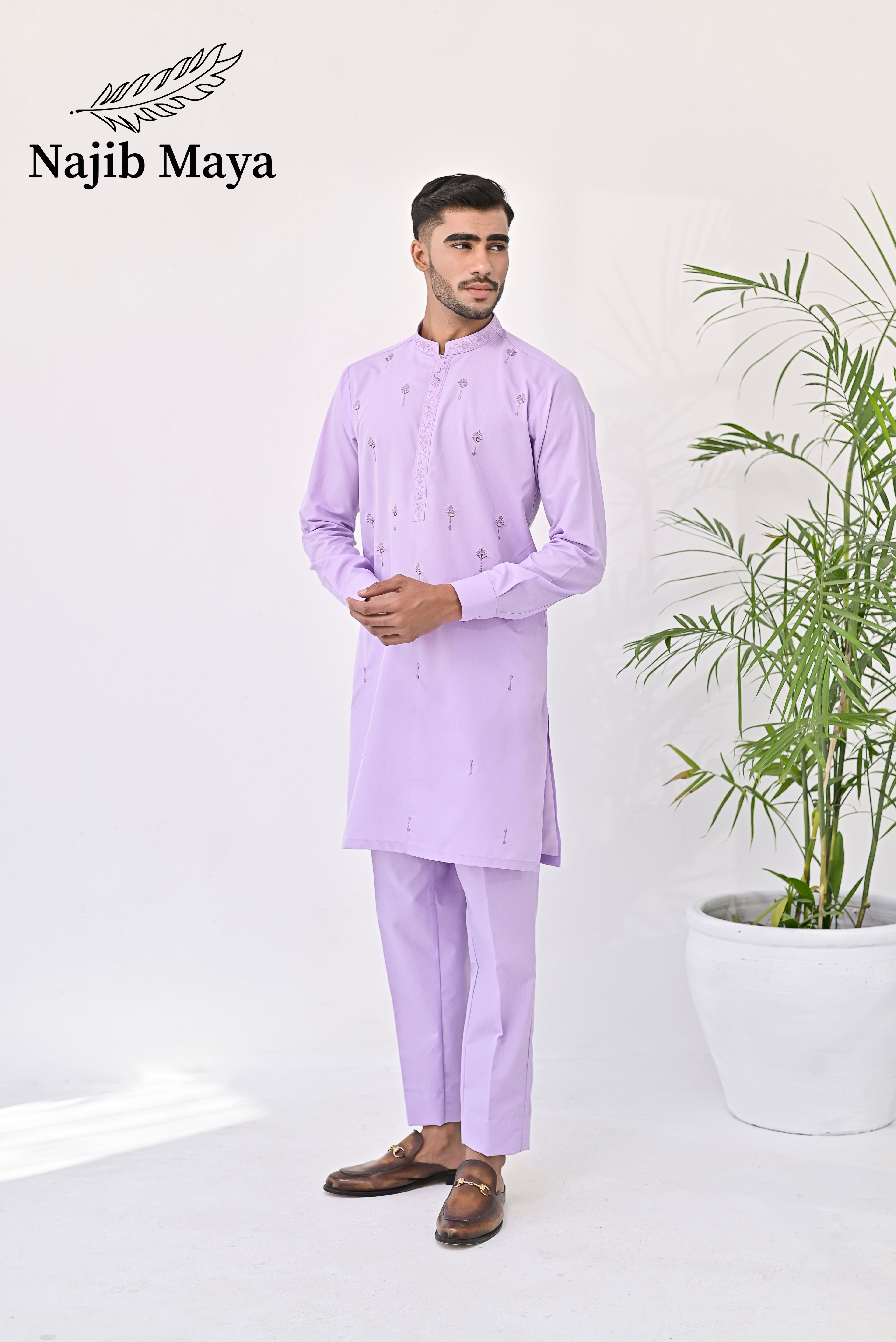 Purple Embroidery Kurta Pajama For Men's