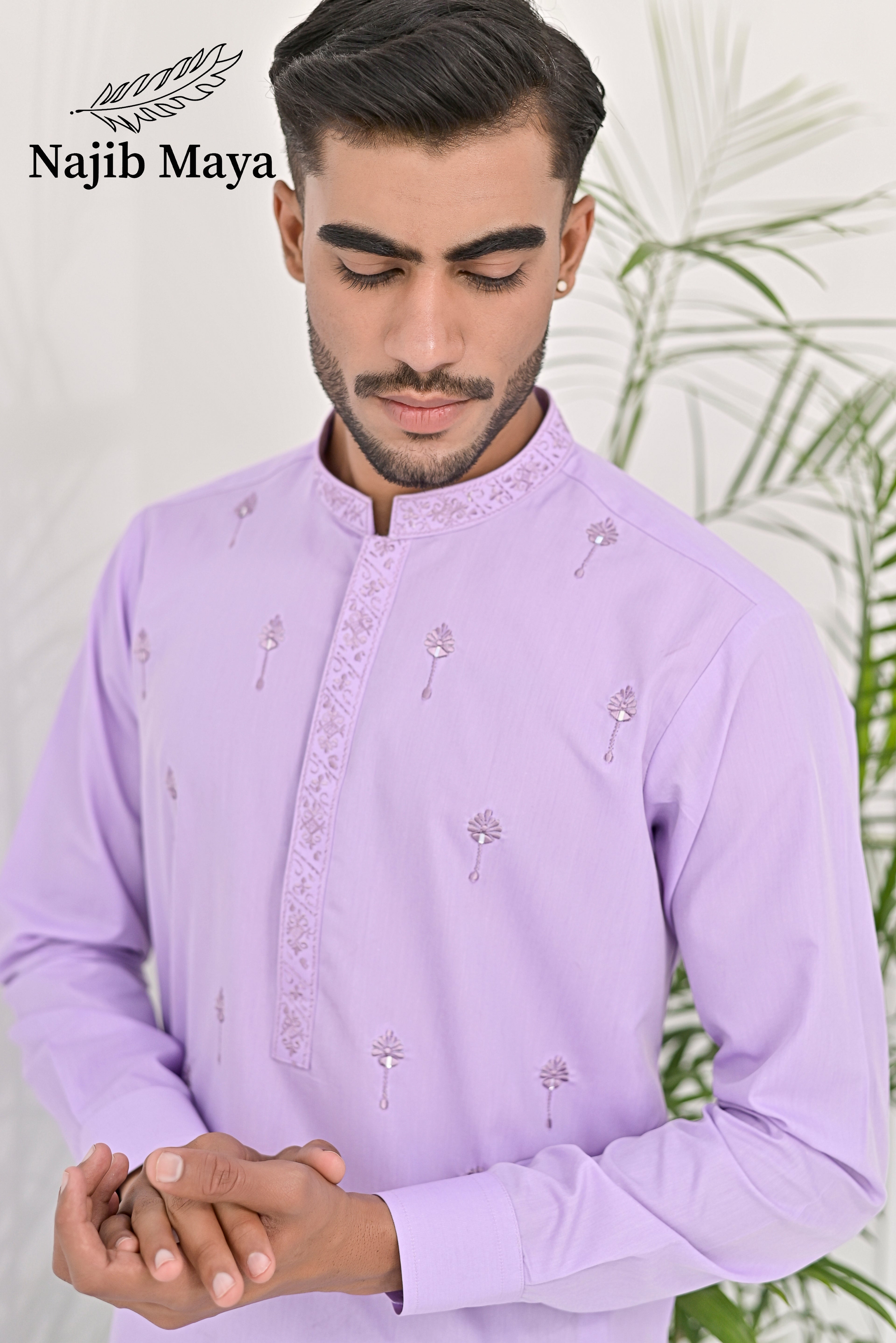 Purple Embroidery Kurta Pajama For Men's