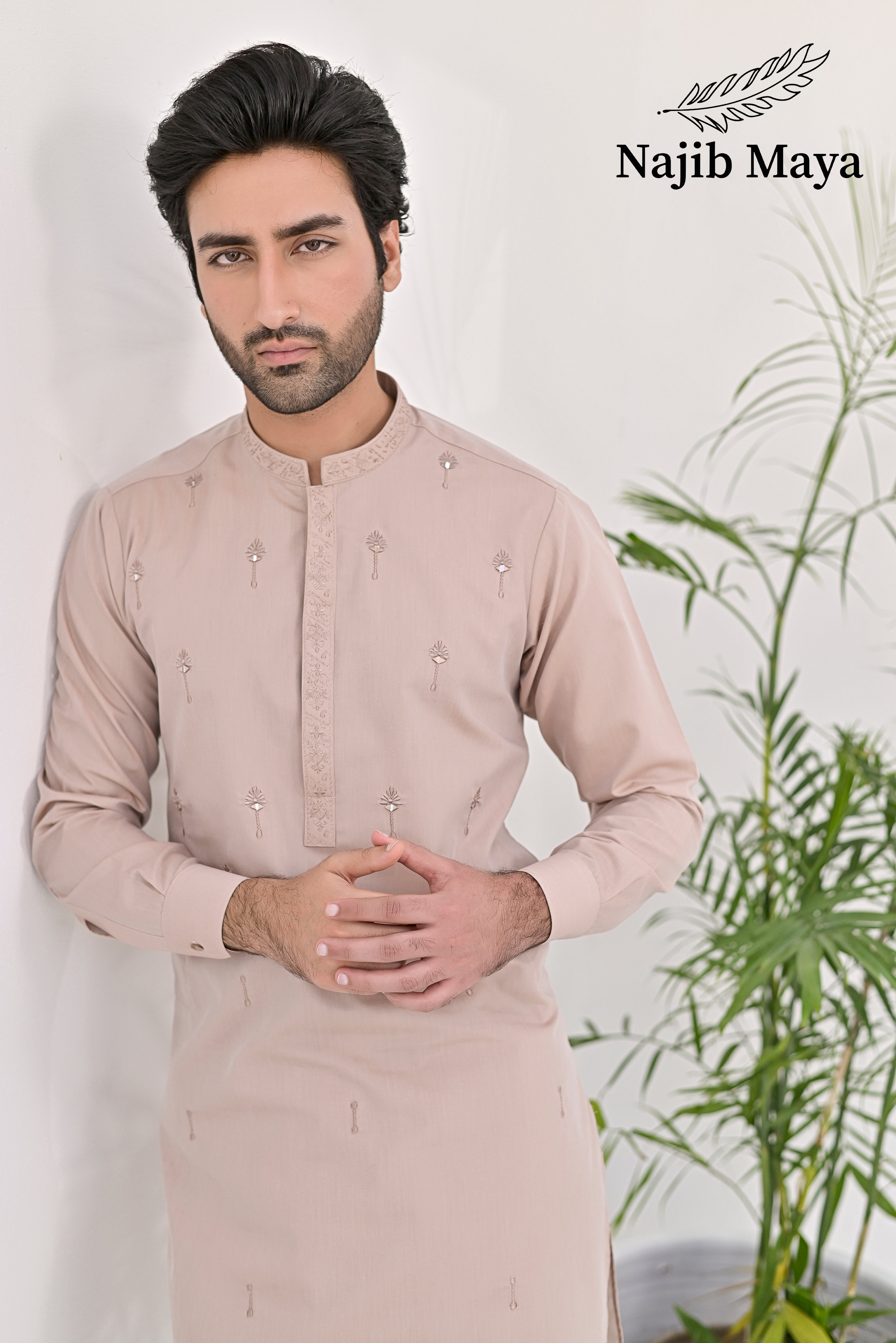 Mate Gold Embroidery Kurta Pajama For Men's Secondary image