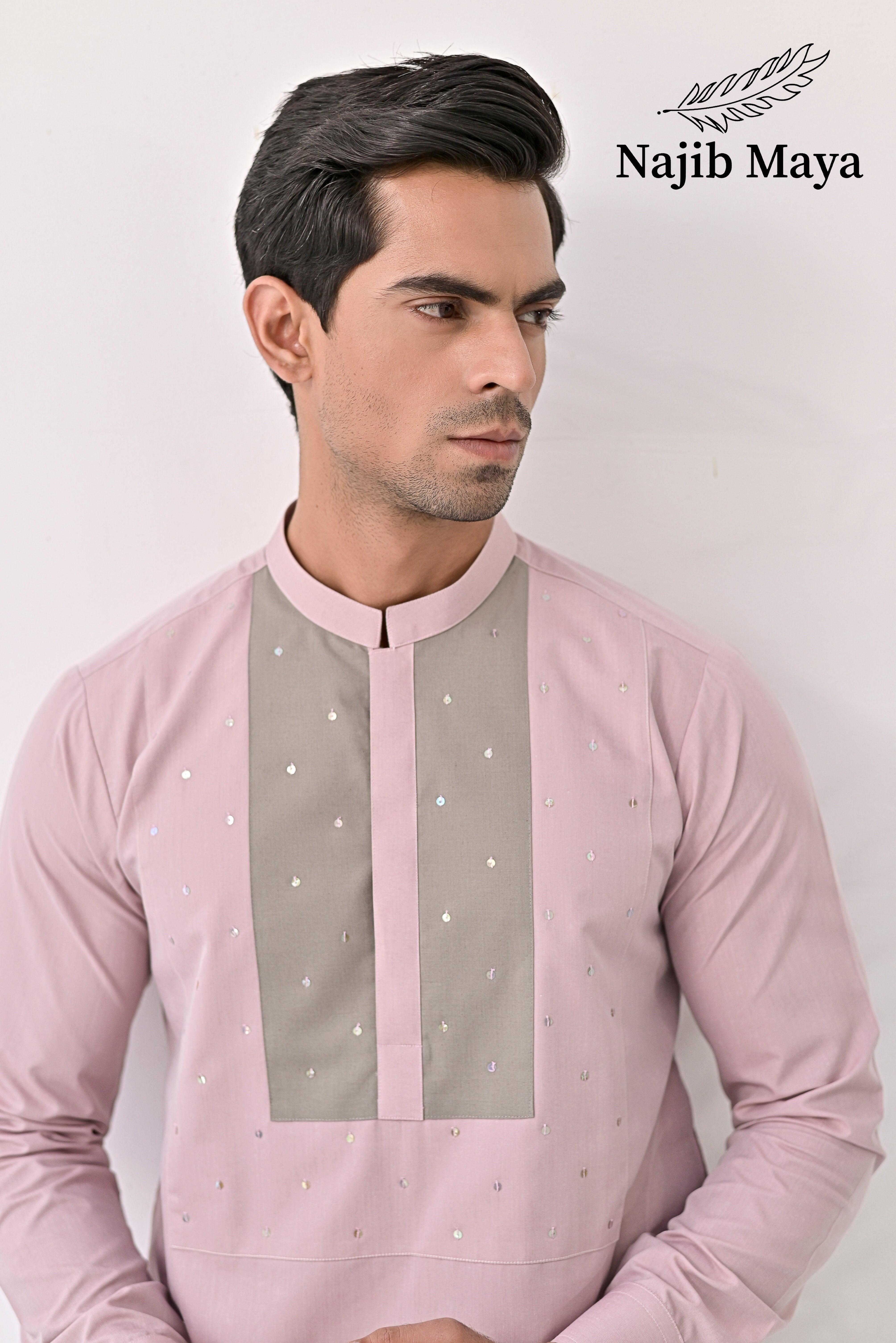 Powder Pink Kurta Pajama For Men's Secondary image