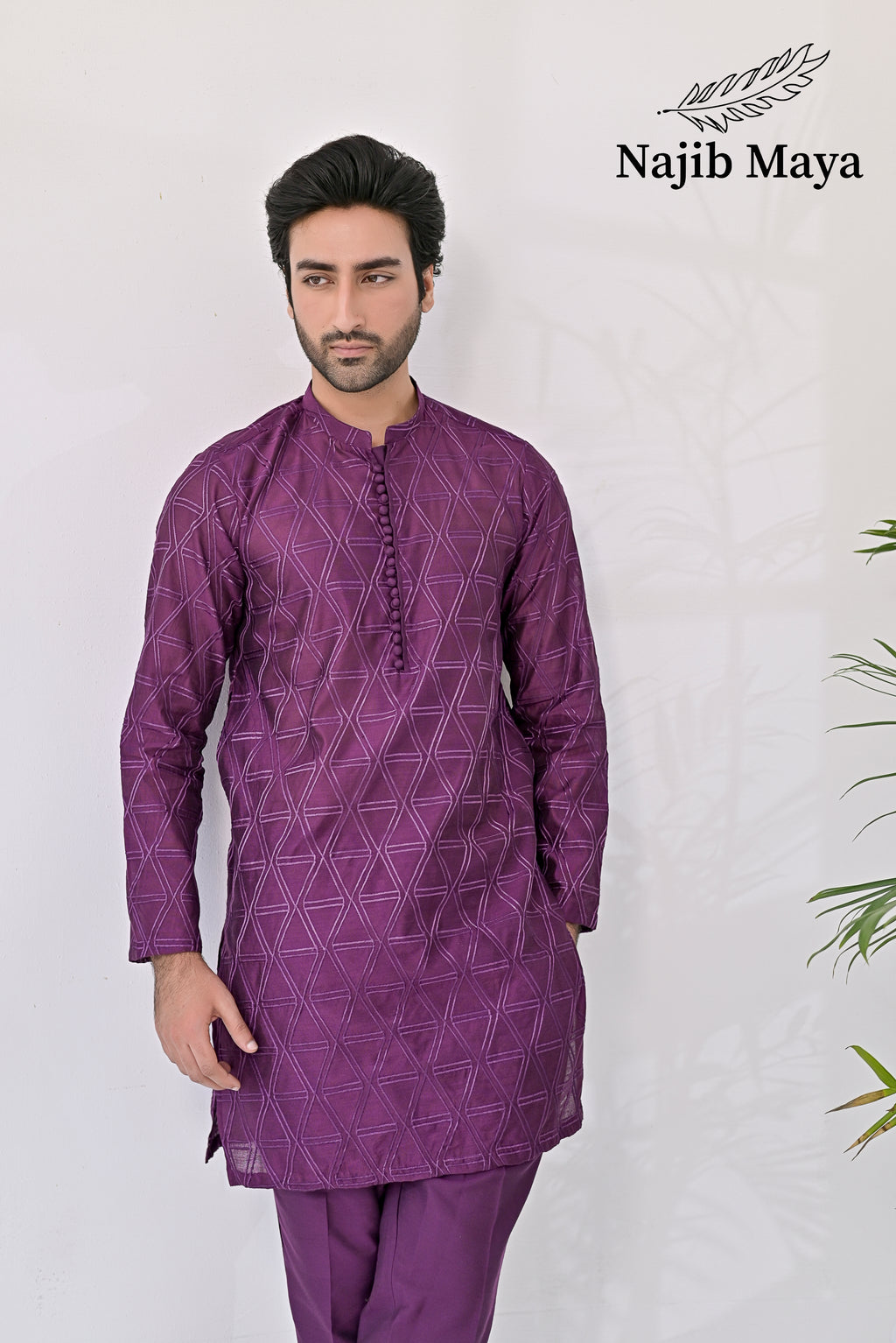 Purple Embroidery Kurta Pajama For Men's