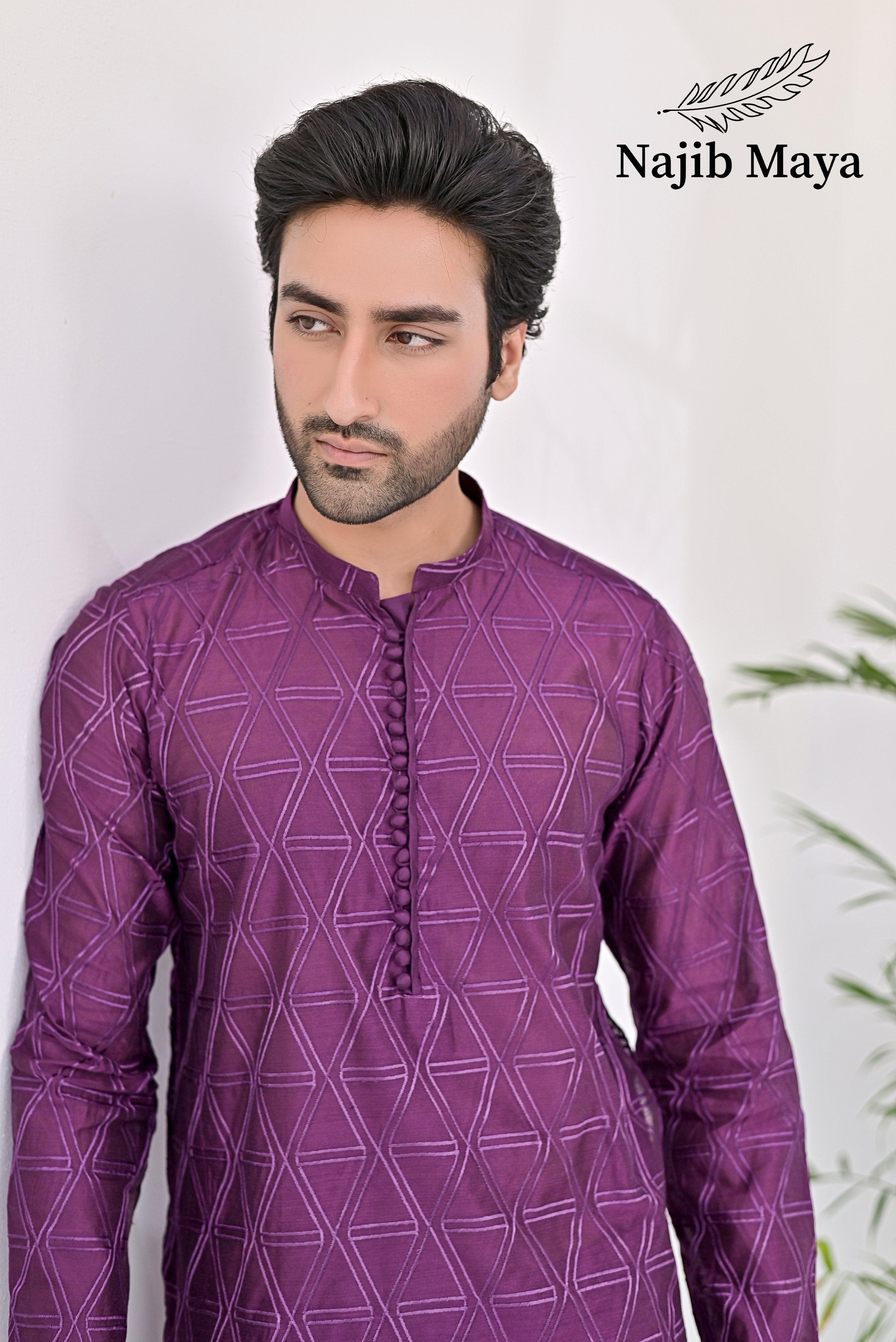 Purple Embroidery Kurta Pajama For Men's