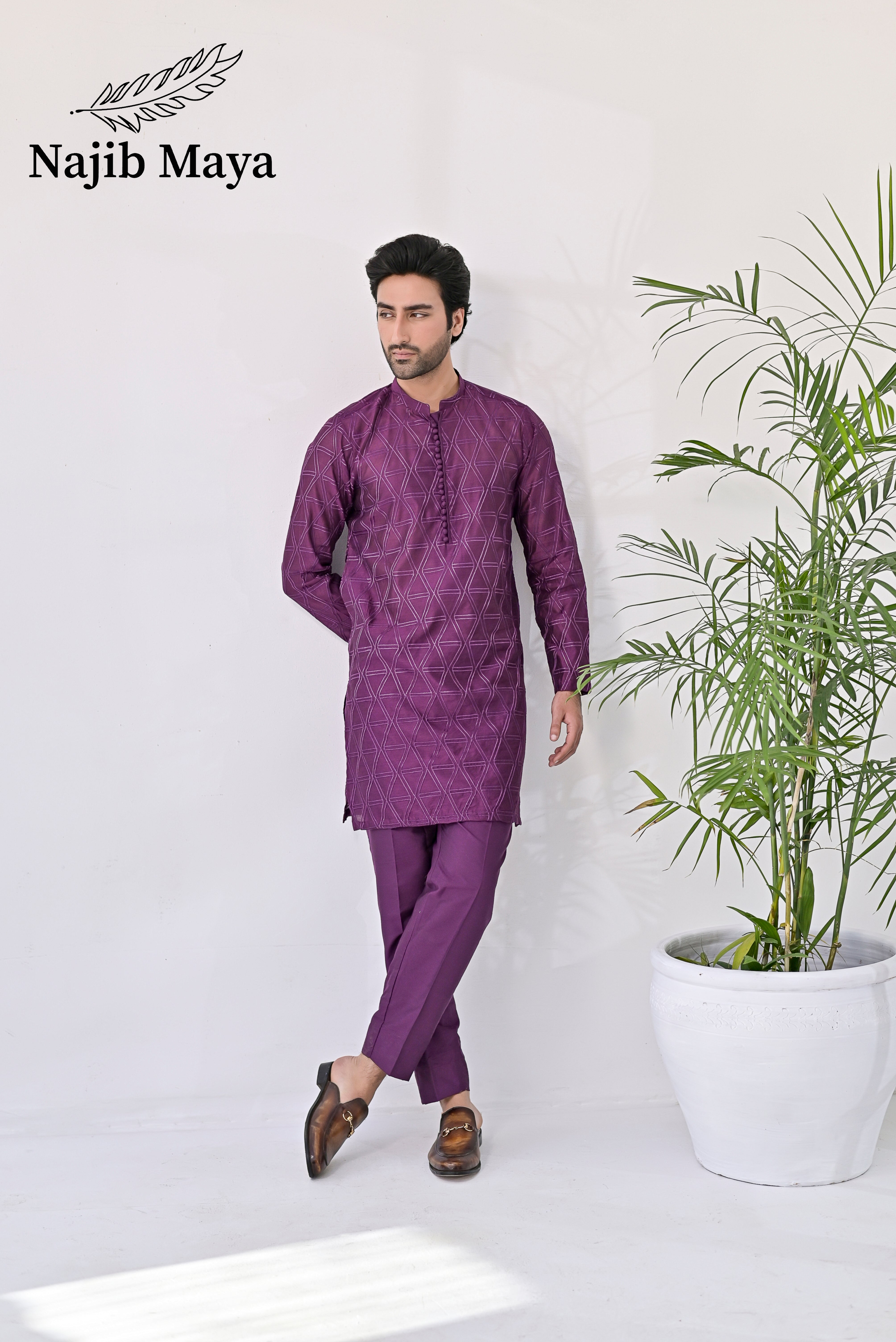 Purple Embroidery Kurta Pajama For Men's Main image
