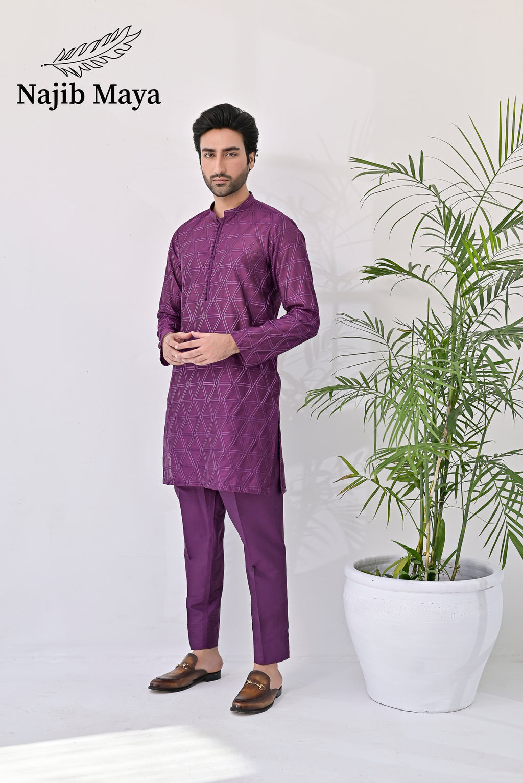 Purple Embroidery Kurta Pajama For Men's