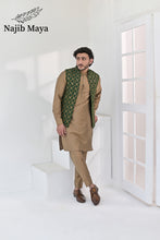 Load image into Gallery viewer, Green Copper Embroidery Waist Coat &amp; Beige Kurta Pajama For Men&#39;s (Copy)