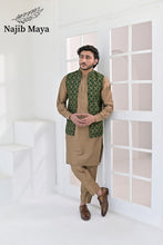 Load image into Gallery viewer, Green Copper Embroidery Waist Coat &amp; Beige Kurta Pajama For Men&#39;s (Copy)